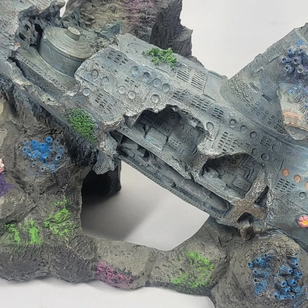 Sunken submarine shipwreck aquarium Decor Statue 12” Long